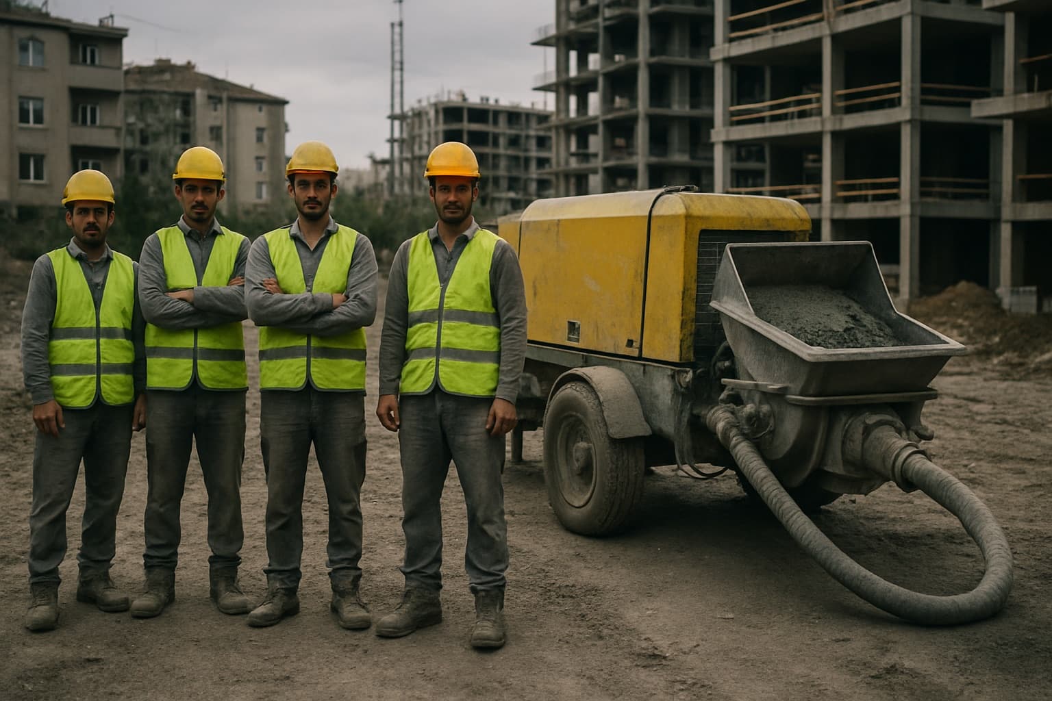 Parmend Sabit Beton Pompaları ekibi sahada — sabit beton pompası operasyonu
